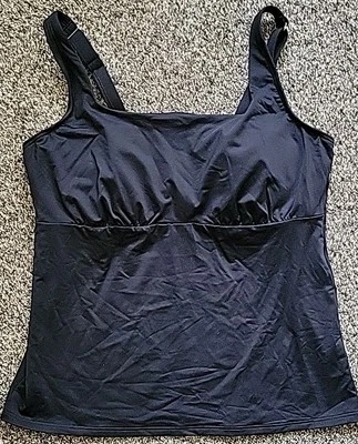 Top de baño negro 14 DDD cuello cuadrado con aros sólido para mujer LG Lands' End S68 Foto 1 de 4