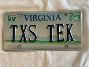 Vintage Virginia US Car License Number Plate TXS TEK MAY 2006 - Picture 1 of 2