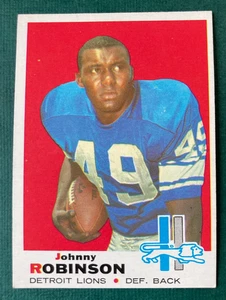 Tarjeta de fútbol americano 1969 Johnny Robinson Topps #145 Detroit Lions casi nueva/como nueva - Imagen 1 de 2