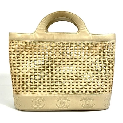 CHANEL CC CC Mark Basket Straw Bag Inner pouch Hand Bag Straw / Leather Beige - Image 1 of 4