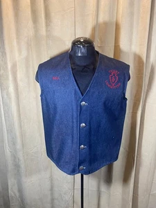 Mens Brassada Western Vest Size L Blue Denim cheyenne Frontier Days Embroidered - Picture 1 of 5