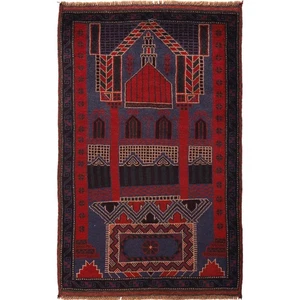 Stamm Afghan Gebetsteppich 3 Fuß 1 x 5 Fuß 1 Fuß Blau Rot Handarbeit Orientalisch Zuhause Teppich B16092 - Bild 1 von 8