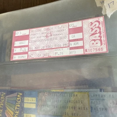 BILLETE AGRADECIDO MUERTO 28-05-1982 MOSCONE CENTRO BENEFICIO CON NAVE ESTELAR JEFFERSON LESH Foto 1 de 2