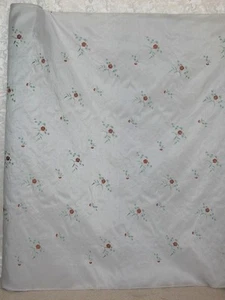 100% Silk Dupioni Fabric Embroidered Green Brown on light Grey Per Yard - Picture 1 of 2