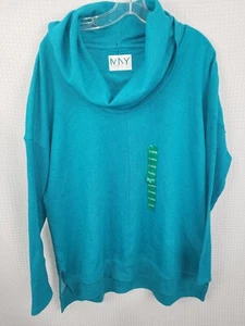 Mark New York Turquois Blue Cowl Neck Tunic Sweatshirt NWT Long Sleeve Size XL - Picture 1 of 8