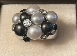 Honora Pearl Topaz Sterling Silver 925 Pearl Cluster Ring Size 9 - Picture 1 of 3