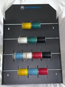 Vintage Motorola Wire Spool Rack w/ 12 Spools 24awg 7/32 b 600v 100’ ab 1/2 full - Picture 1 of 15