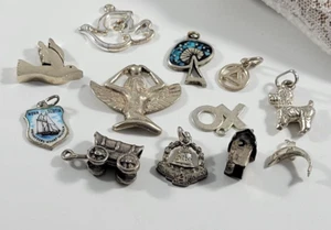 Vintage Pendants Sterling Silver 925 Charms 17 Grams Gr Some Signed REU TMA Bird - Picture 1 of 19