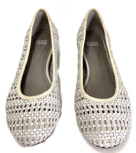 Eileen Fisher Sew Internal Gray Leather Wedge Woven Ballet Flats Size 8.5 - Picture 1 of 10