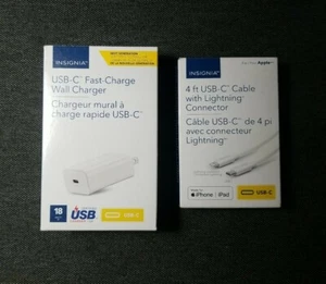 Chargeur mural rapide Insignia 18W USB Type-C avec câble Lightning certifié MFi de 4 pieds - Photo 1 sur 3