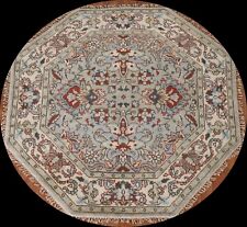 Wool Octagon Rug 6x6 ft.Geometric Floral Heriz Serapi Indian Handmade Carpet 