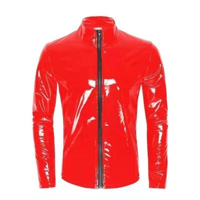 Sexy Men‘s Stage Coats Stand Collar PVC Jackets Large Size Overcoat Full Zip Bar - Image 1 of 4