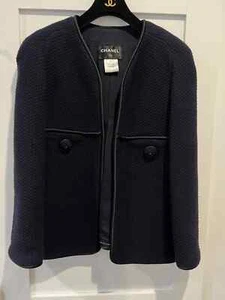 CHANEL 15A PARIS SALZBURG TWEED NAVY CC LOGO BUTTON BLAZER JACKET FR46 XXL - Picture 1 of 11