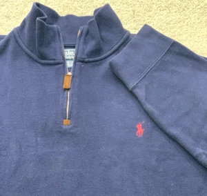 Polo Ralph Lauren Sweater Men's XX-Large Navy Quarter Zip Pullover faded Vtg - Picture 1 of 11