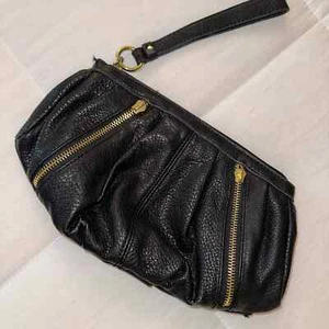 Jennifer Lopez J. LO Black Faux Leather Wristlet Clutch with Gold Zipper Detail - Picture 1 of 4