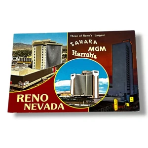 Postcard MGM Sahara and Harrahs Casinos Reno Nevada 4x6 Continental Chrome D19 - Picture 1 of 2