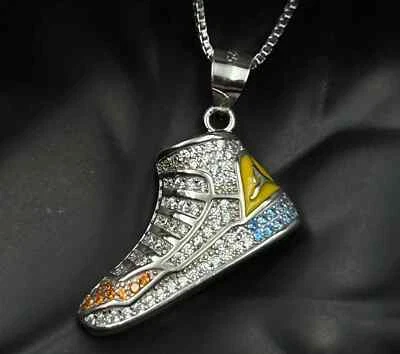 3CT Lab Created Diamond Men's Sports Shoes Pendant 14K White Gold Finish - Image 1 of 4