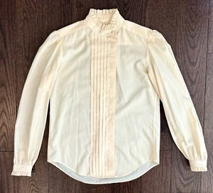 Vintage 70s Cottage Core Peach Blouse Button Ruffle Victorian Women’s 6 Pleated - Imagen 1 de 10