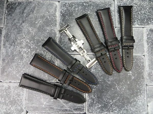 23mm CALF Leather Strap Brush Folding Buckle Watch Band Set LONGINES Black x1 - Imagen 1 de 39