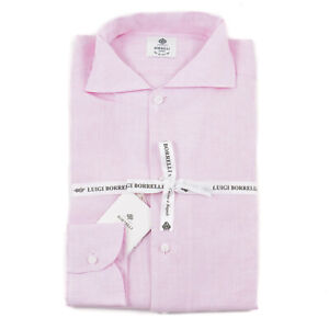 Luigi Borrelli Tailored Fit Light Pink Extrafine Linen Dress Shirt 15 NWT