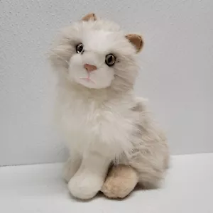 Jaag Kitty Cat 9" White Cream Brown Fluffy Plush Golden Eyes - Picture 1 of 13