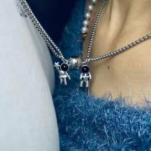 2Pcs Magnetic Space Astronauts Pendant Necklace Earrings Couple Jewellery Gifts