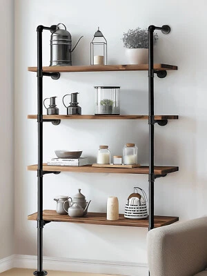 Industrial Wall Mount Iron Pipe Shelf Bracket Black Vintage Wall Shelf