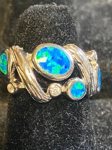 Blue Opal and Sterling Silver swirl ring Size 5 - Picture 1 of 5