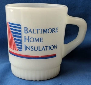 Fire King Mug Baltimore Home Insulation Maryland Milk Glass Red Blue White - Picture 1 of 10