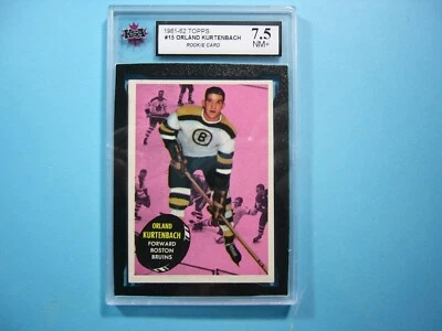 1961/62 TOPPS NHL HOCKEY CARD #15 ORLAND KURTENBACH ROOKIE RC KSA 7.5 NM+ - Image 1 of 4