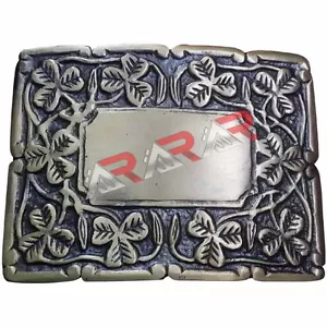 Deluxe Thistle Design Kilt Belt Buckle Antique Finish/Irish Shamrock Belt Buckle - Picture 1 of 2