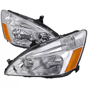 For 03-07 Honda Accord 2/4 Door Chrome Headlights w/Amber Reflector Inspire - Picture 1 of 3