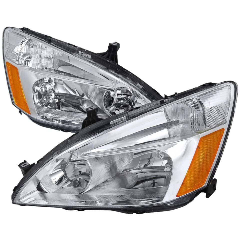For 03-07 Honda Accord 2/4 Door Chrome Headlights w/Amber Reflector Inspire - Image 1 of 3