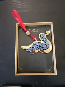 Monet Rhinestone Christmas Ornament Annual Dated box 2016 Blue Peace Dove NEW - Picture 1 of 3