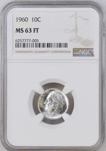 :1960-P S1OC FRANKLIN ROOSEVELT-DIME NGC CHOICE-BU MS-63-FT LOW-POP HIGH-GRADES - Picture 1 of 2