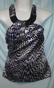 BCX Multicolor Geometric Beaded Sleeveless Satin Halter Blouse Size M Junior - Picture 1 of 7