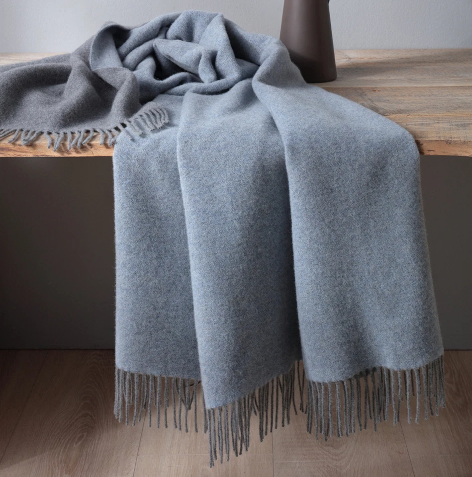 Neu Biederlack Plaid aus Cashmere und Wolle 747204 130x170cm Blau-Grau