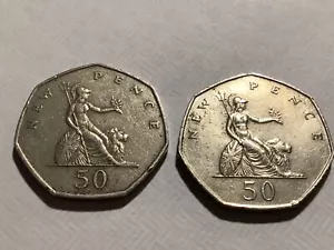1969 & 1978 50 NEW PENCE UK COINs QUEEN ELIZABETH II - NICE WORLD COIN s/Britain - Picture 1 of 4