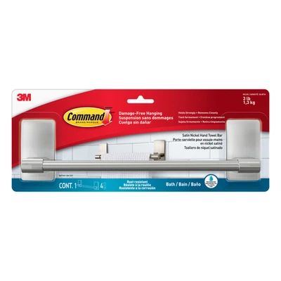Полотенцесушитель для рук Command [съемный]: 9 дюймов ширина (атласный никель) *4 полоски - Изображение 1 из 4