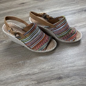 Toms Women's 8.5 US Monica Mule Wedge Heeled Sandals Cherry Tomato Global Woven - Picture 1 of 8
