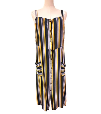 Vestido Xhilaration Rayas Botón Frontal Calado XXL Correas Ajustables Foto 1 de 4