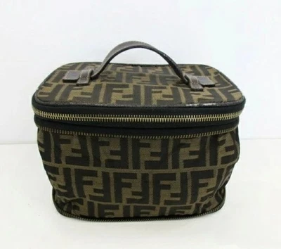 FENDI Zucca 26554 Folding Vanity Bag Pouch Canvas Leather Brown Zipper Authentic - Image 1 of 4