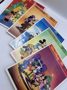 Lot 5 Vintage Disney Mickey Christmas Golden Frame Tray Puzzles Pluto Goofy - Picture 1 of 9