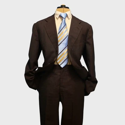 Traje de 2 piezas Brooks Brothers Makers 46L marrón chocolate rayas 3/2 rollo como nuevo Foto 1 de 4