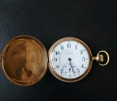 VINTAGE Gold ILLINOIS CENTRAL  POCKET WATCH HUNTING CASE Runs 17 Jewel - Image 1 of 4