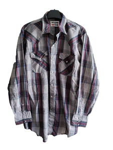 Western Craft Pearl Snap Hemd Herren XL Langarm gestreift kariert Vintage grau - Bild 1 von 11