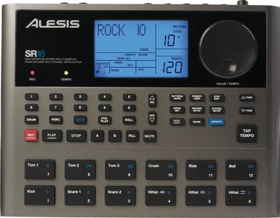 ALESIS SR18 DRUM COMPUTER DRUM MACHINE EFFEKTE MIDI IN OUT LCD BATTERIE NETZTEIL - Bild 1 von 4