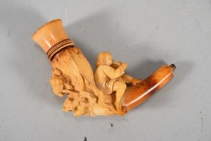 N53B59- Alter Meerschaum Pfeifenkopf figürlich geschnitzt im Etui - Bild 1 von 12