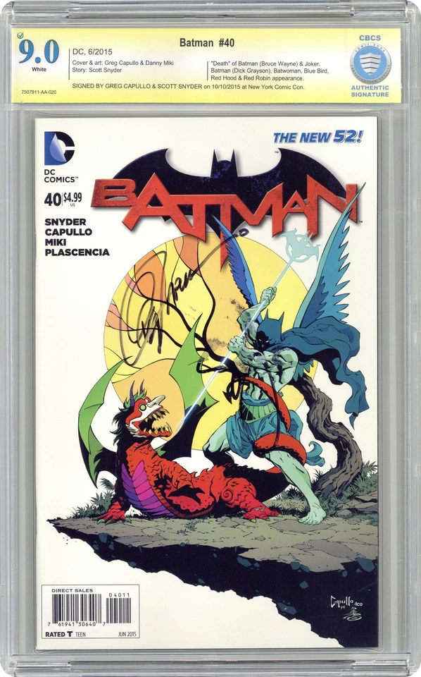 Batman #40A Capullo CBCS 9.0 Witnessed Sig Capullo/ Snyder 2015 7507911-AA-020 - Image 1 of 1