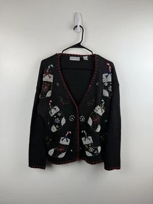 Vintage 1990s Ugly Christmas Cardigan Sweater Size Women’s Size Large Beads - Image 1 of 4